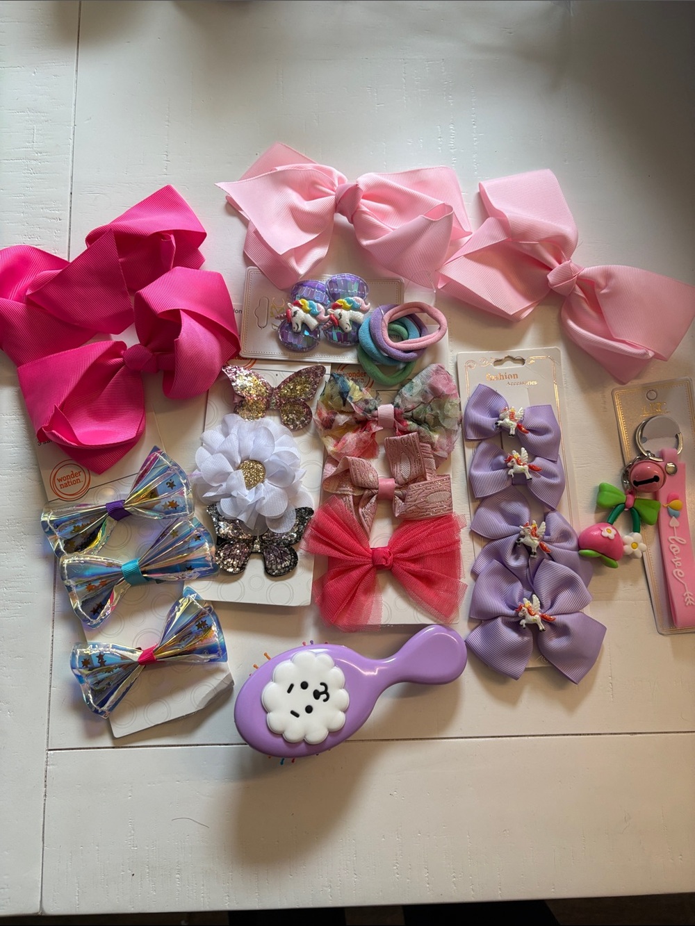 Kids Hair Bow and Accessory Set - Pink, Light Pink, Purple